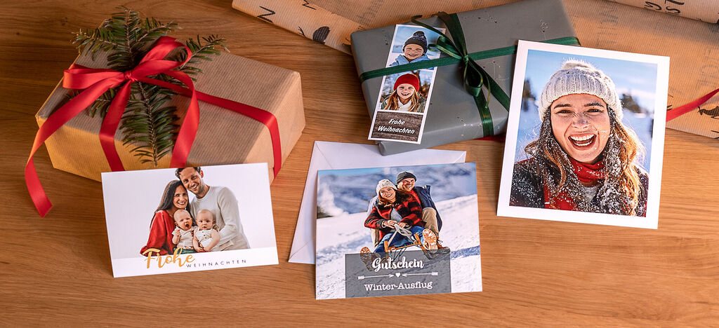Gifts and greeting cards for winter celebrations, beautifully arranged